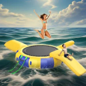 10ft,Lake Trampoline, Water Trampoline with Slide, Paddling Pool, Swimming Platform for Children and Adults, Trampoline Water Park, Water Park PVC Leisure Game Jumping Platform