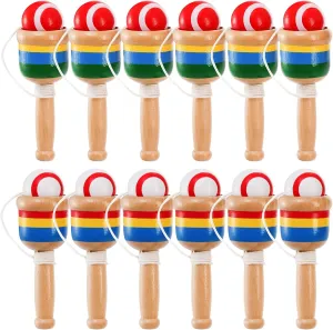 12 Pcs Wooden Catch Ball Game, Mini Wood Ball Catching with String Cup, Vintage Catch Toys for Kids, Novelty Fun Party Game for Lawn Camping Beach, Hand Eye Coordination Educational Game