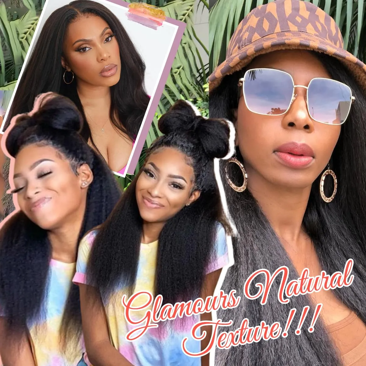13X6 Kinky Straight Wig 18inch Pre Plucked Yaki Straight Lace Front Wigs Human Hair 180% Density Natural HD Glueless Wigs Human Hair For Black Women KinkyStraight Human Hair Wig