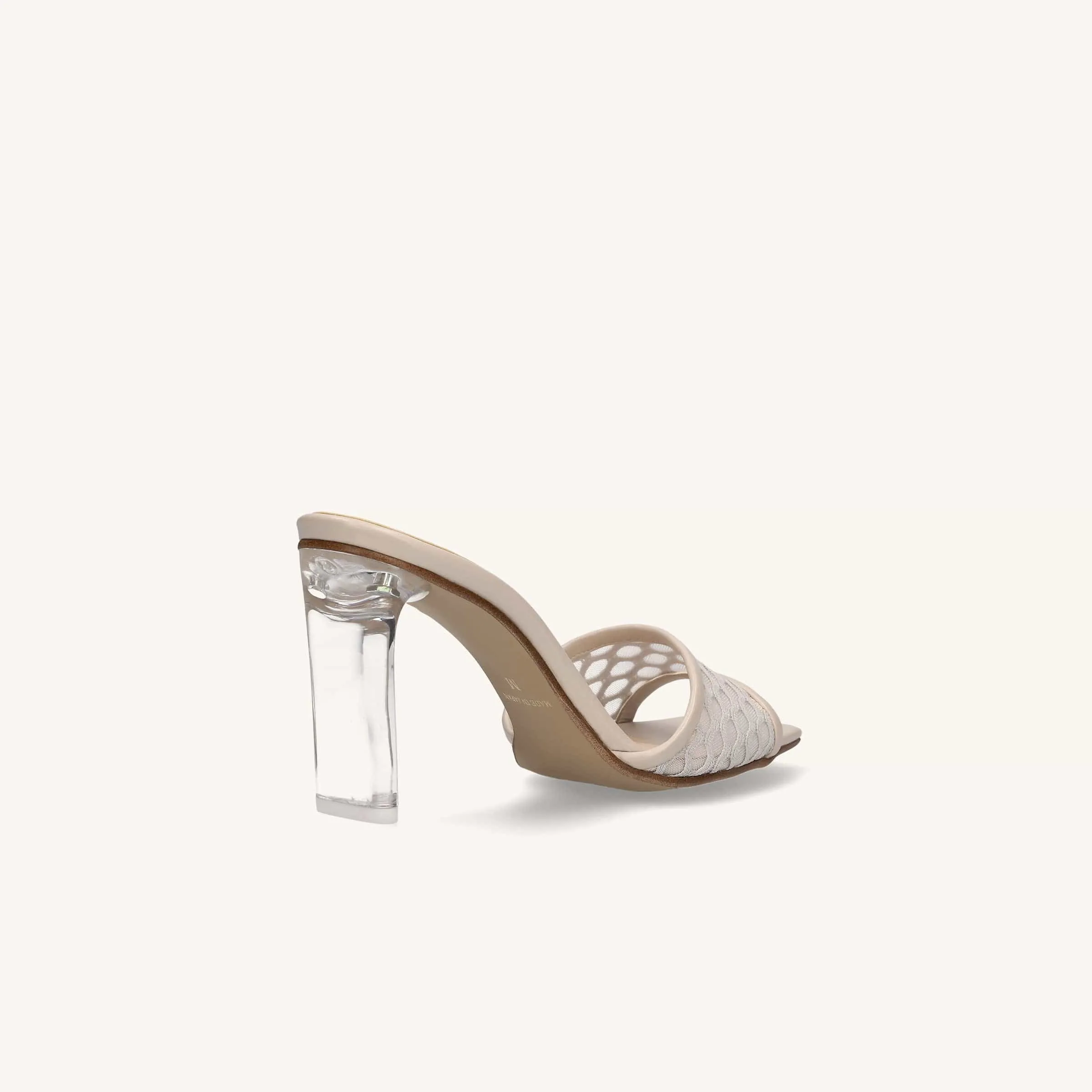 15% OFF: Mesh design clear heel mules (m96103) Light beige MS