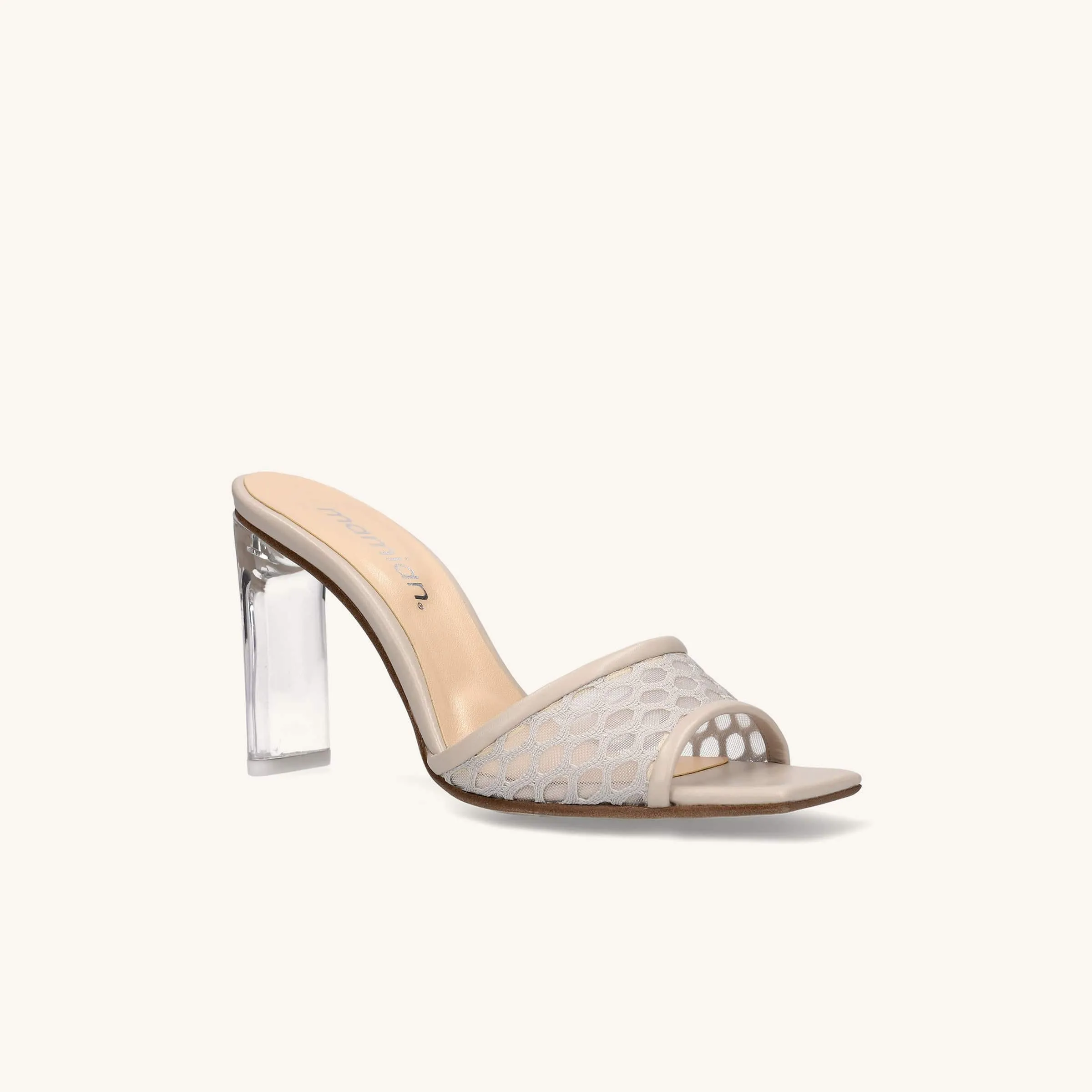 15% OFF: Mesh design clear heel mules (m96103) Light beige MS