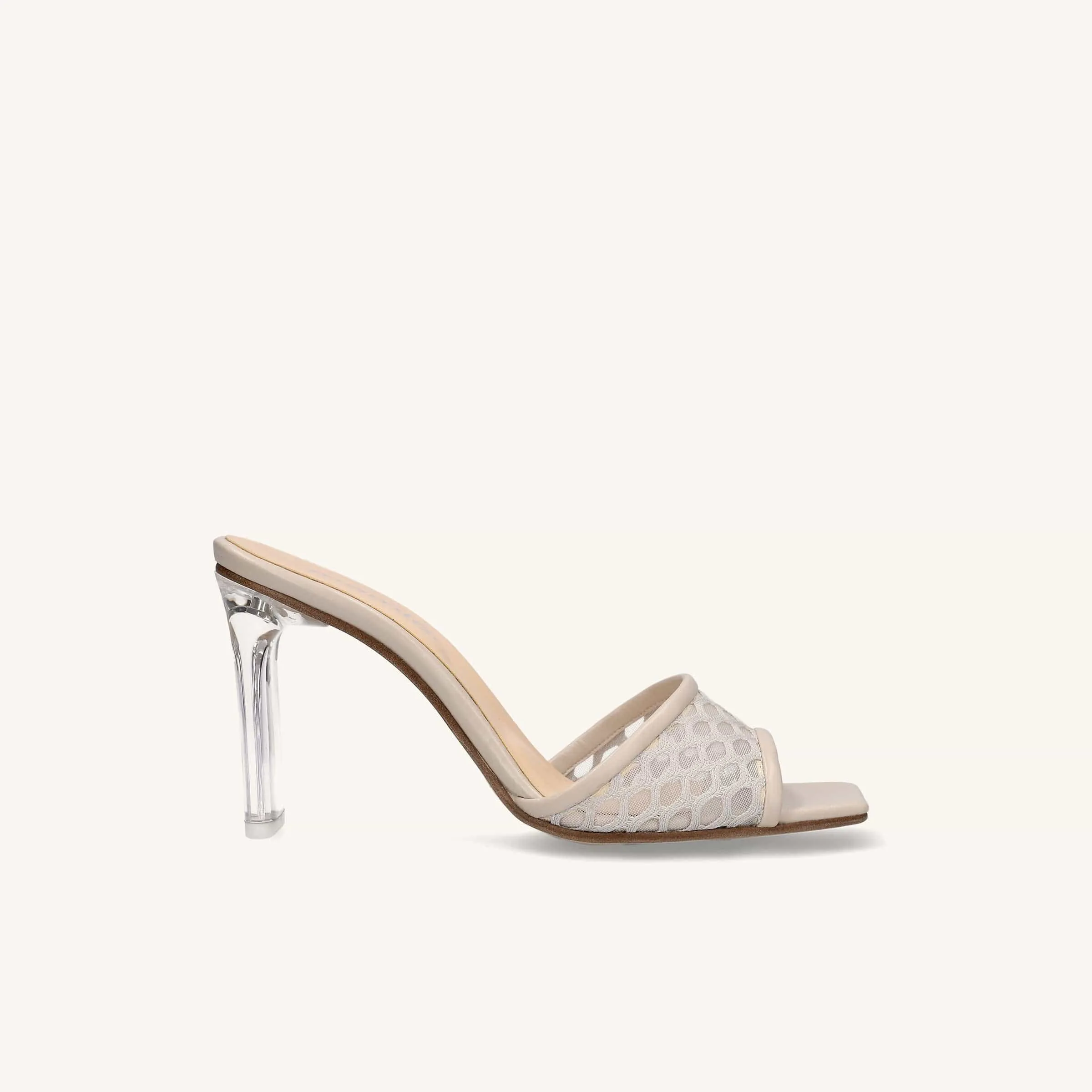 15% OFF: Mesh design clear heel mules (m96103) Light beige MS