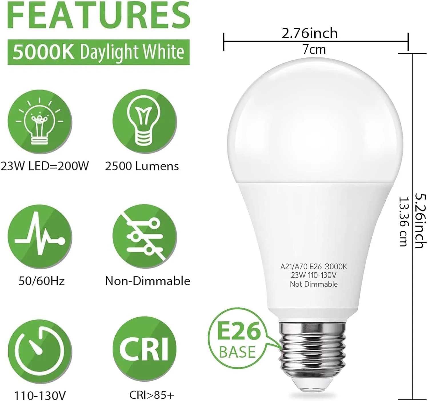 150-200W Equivalent 23W LED Bulb, A21 LED Super Bright Light Bulb, 2500 Lumens, Daylight White 5000K for Home, Office, Store, Garage, Warehouse, Garden, Commercial Lighting