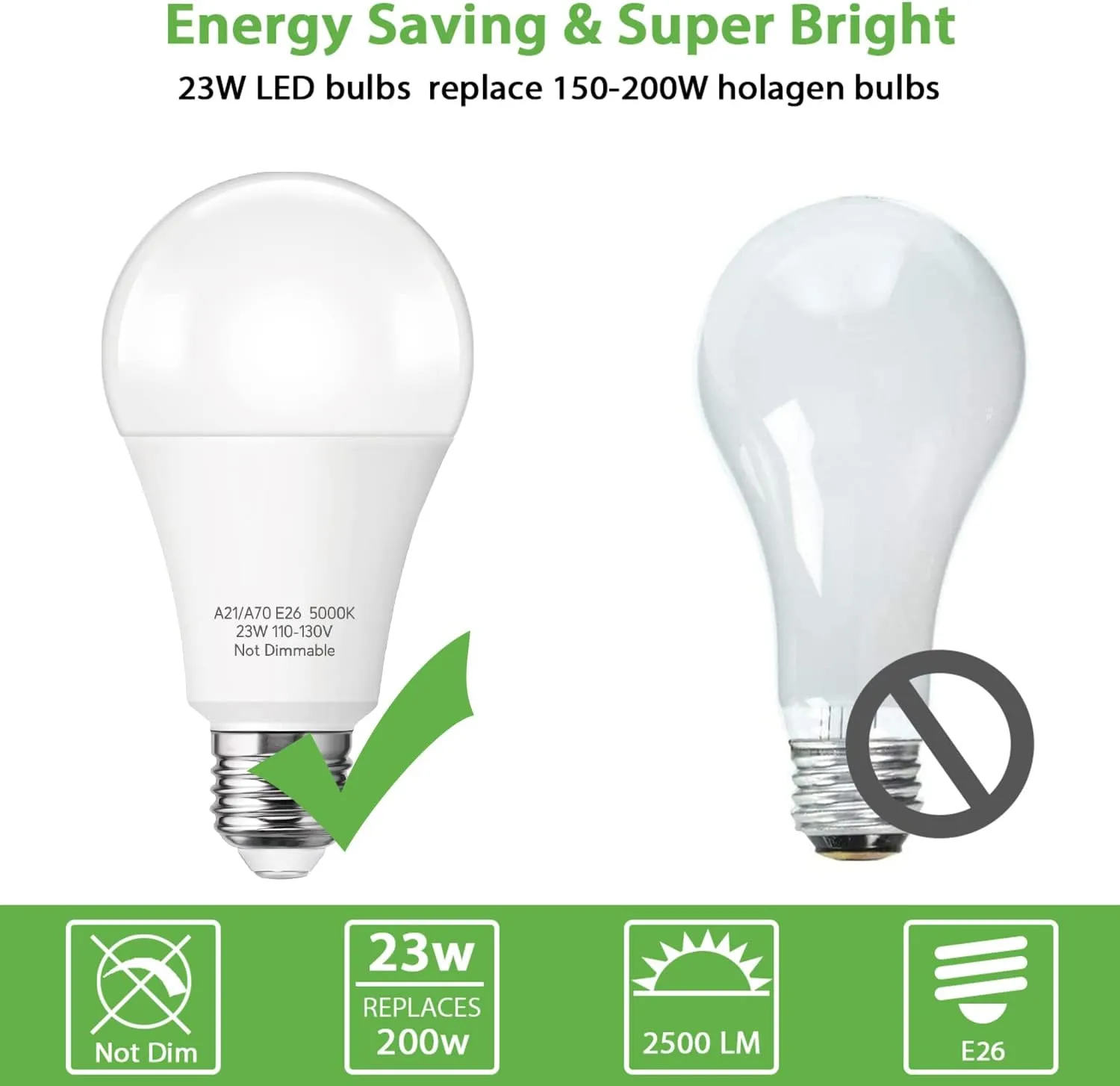 150-200W Equivalent 23W LED Bulb, A21 LED Super Bright Light Bulb, 2500 Lumens, Daylight White 5000K for Home, Office, Store, Garage, Warehouse, Garden, Commercial Lighting