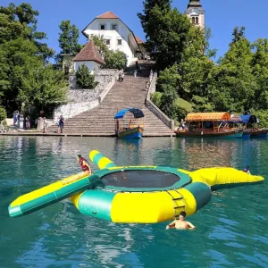 2/3/4M Water Trampoline, Lake Water Trampoline, Water Trampoline with Slide, Water Sports Safety Jumping Trampoline Water Park, Water Toys, lime