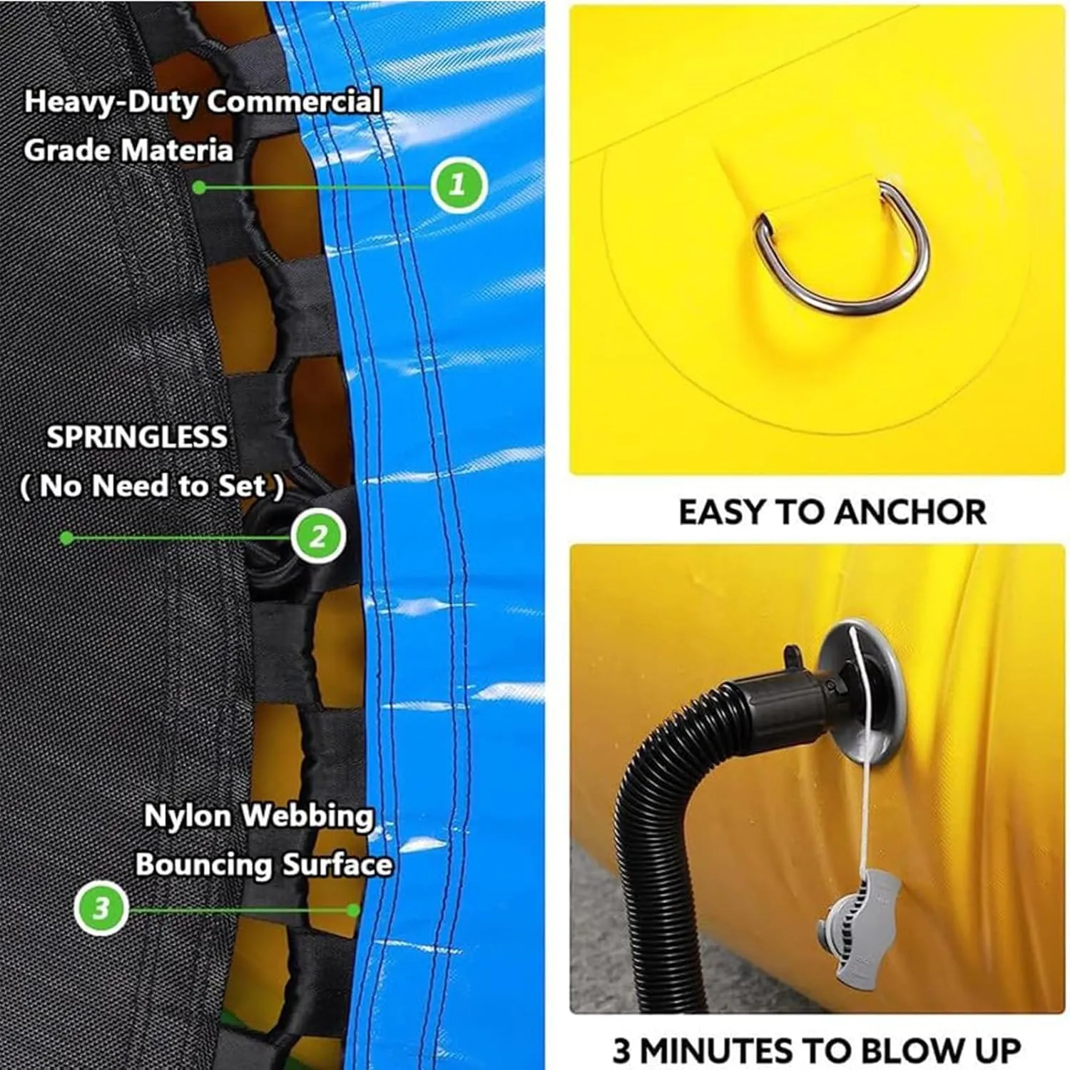 2/3/4M Water Trampoline, Lake Water Trampoline, Water Trampoline with Slide, Water Sports Safety Jumping Trampoline Water Park, Water Toys, lime