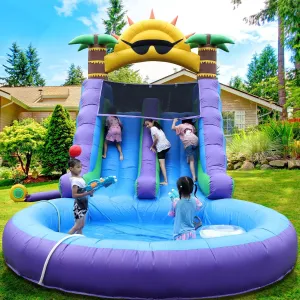 26FT(L) Commercial Inflatable Water Slide for Kids Adults, Heavy Duty Full PVC Inflatable Water Slide with 950W Blower for Backyard, Outdoor Slide Park