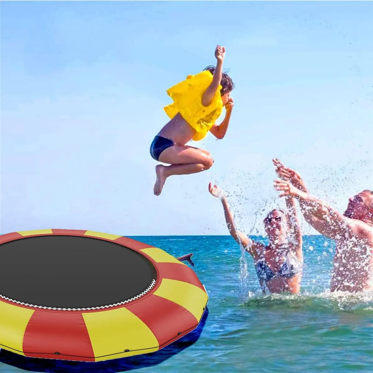 2m Inflatable Trampoline with Slide, Tube and Jump Bag Bouncing Swimming Platform,Recreational Inflatable Toy for Adults Kids