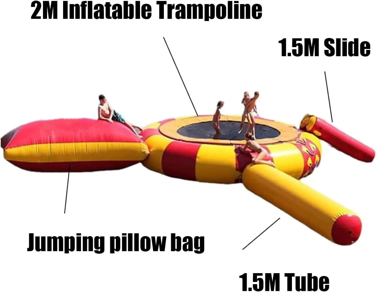2m Inflatable Trampoline with Slide, Tube and Jump Bag Bouncing Swimming Platform,Recreational Inflatable Toy for Adults Kids