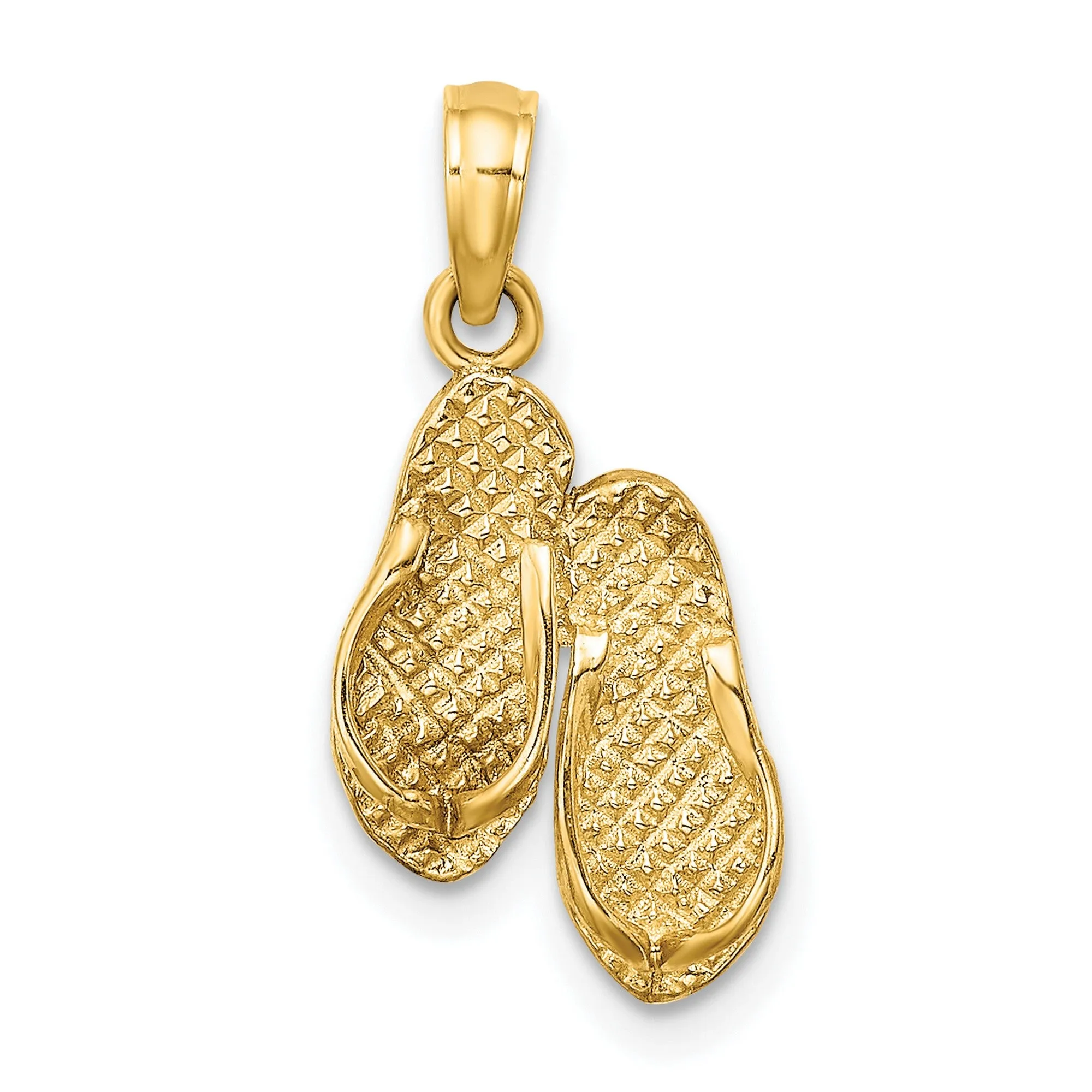 3-D FT. MYERS Double Flip-Flop Charm Pendant in Real 14k Yellow Gold