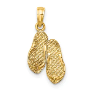 3-D FT. MYERS Double Flip-Flop Charm Pendant in Real 14k Yellow Gold