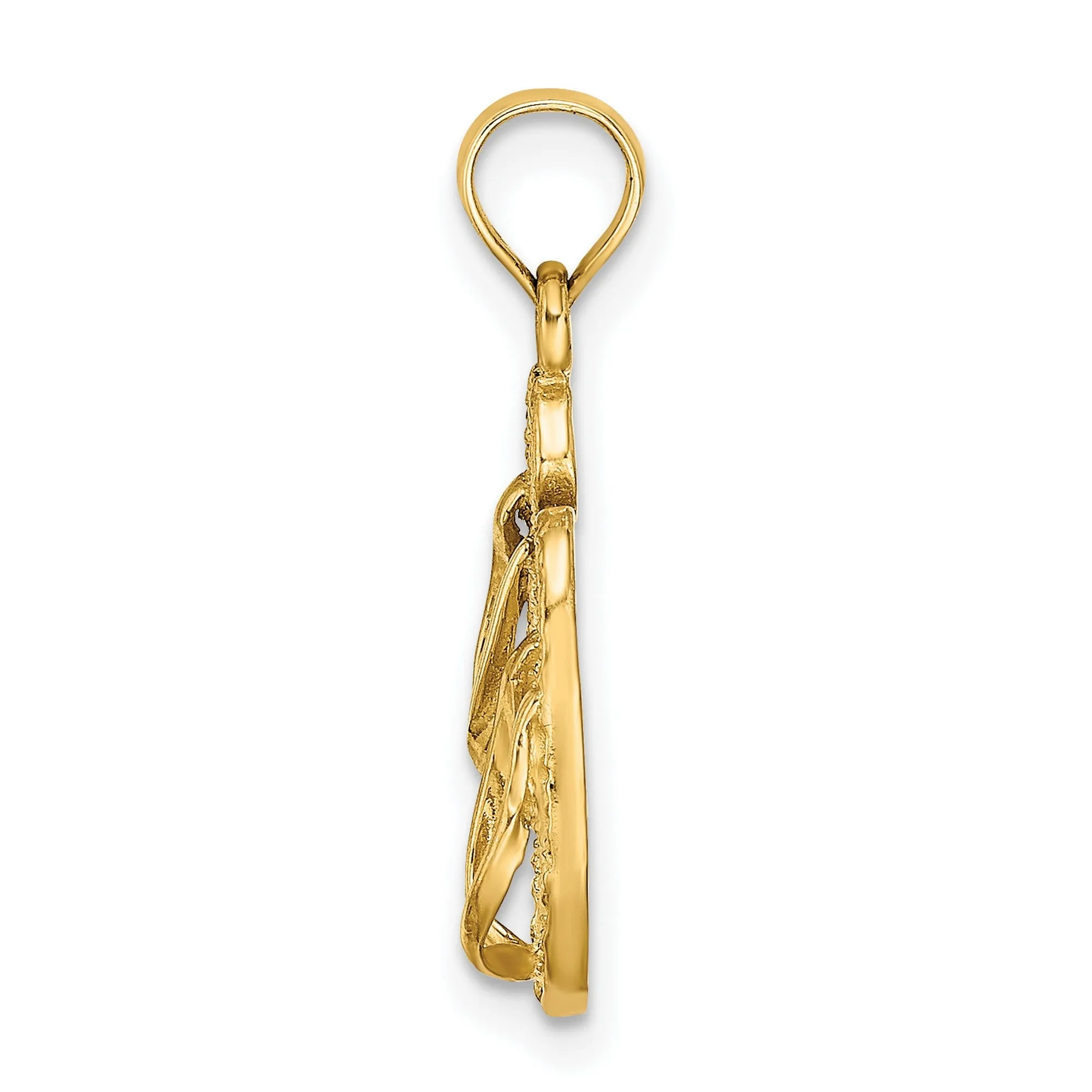 3-D FT. MYERS Double Flip-Flop Charm Pendant in Real 14k Yellow Gold