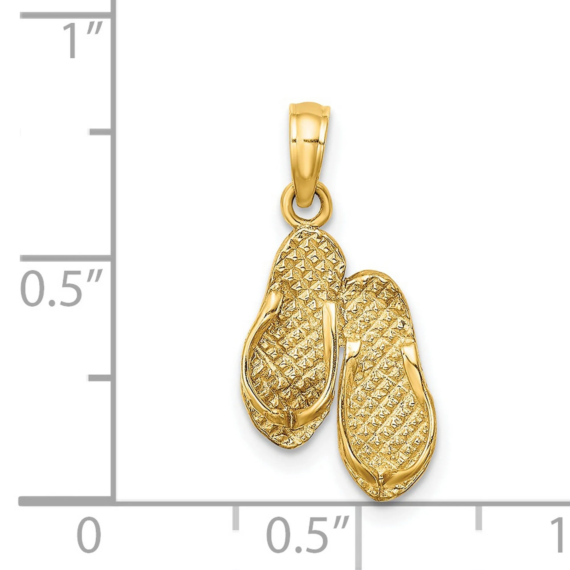 3-D FT. MYERS Double Flip-Flop Charm Pendant in Real 14k Yellow Gold