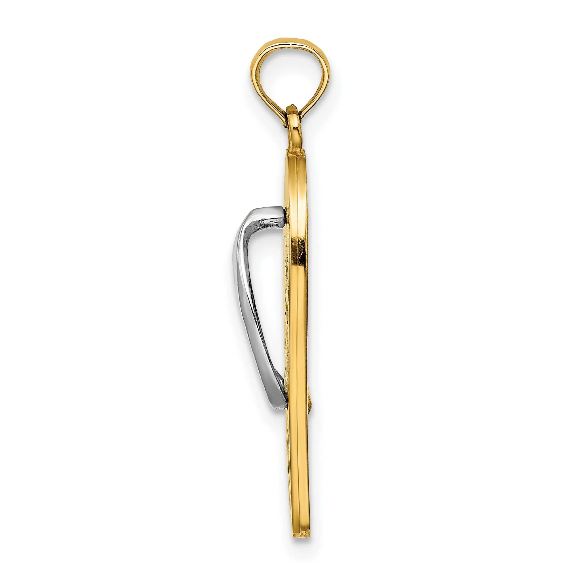 3-D Palm Tree And Bucket Flip-Flop Charm Pendant in Real 14k Multi-Tone Gold
