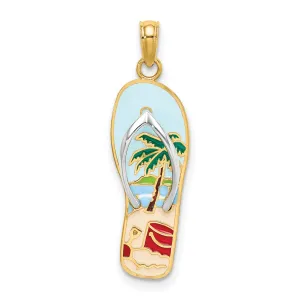 3-D Palm Tree And Bucket Flip-Flop Charm Pendant in Real 14k Multi-Tone Gold