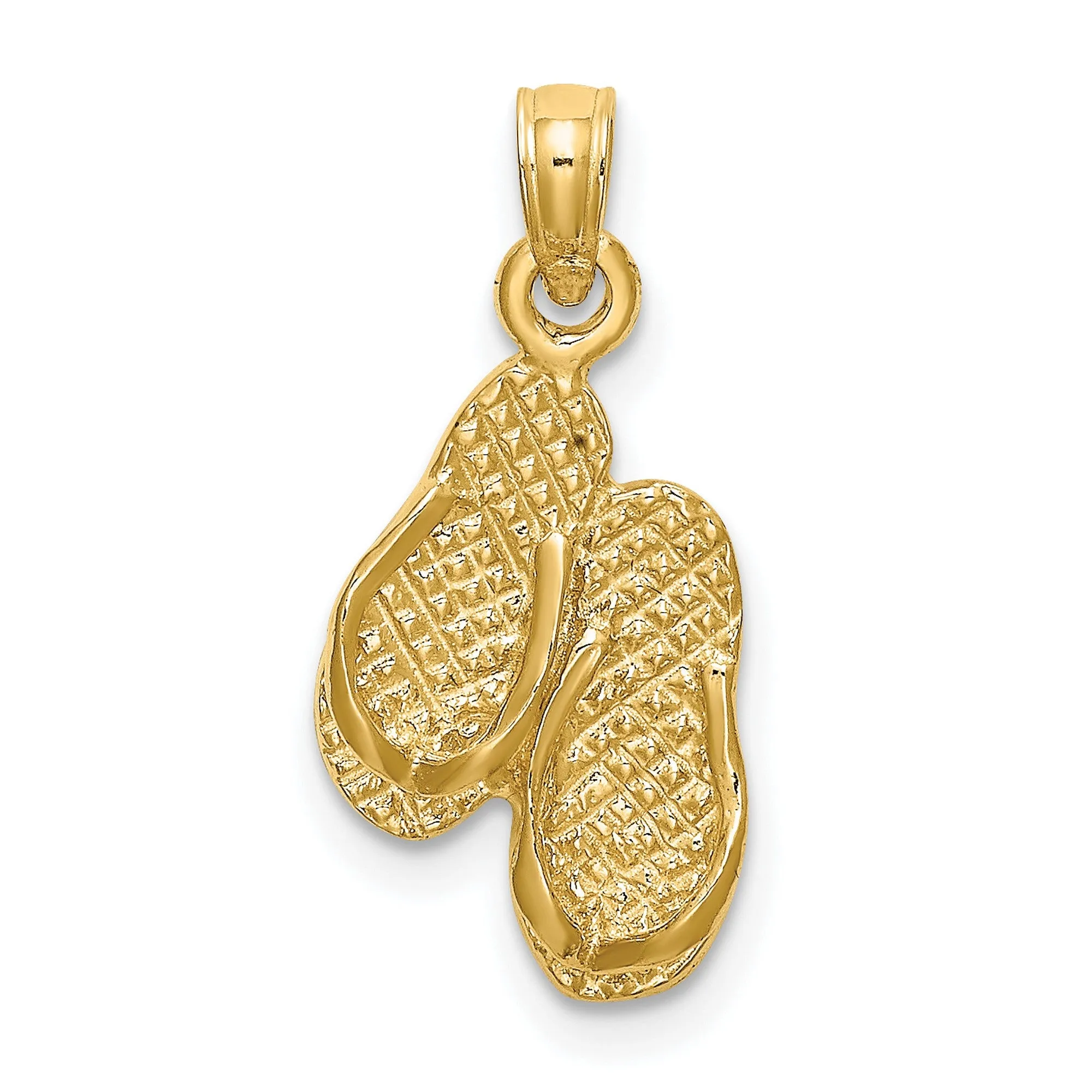 3-D PAWLEYS ISLAND Double Flip-flop Charm Pendant in Real 14k Yellow Gold