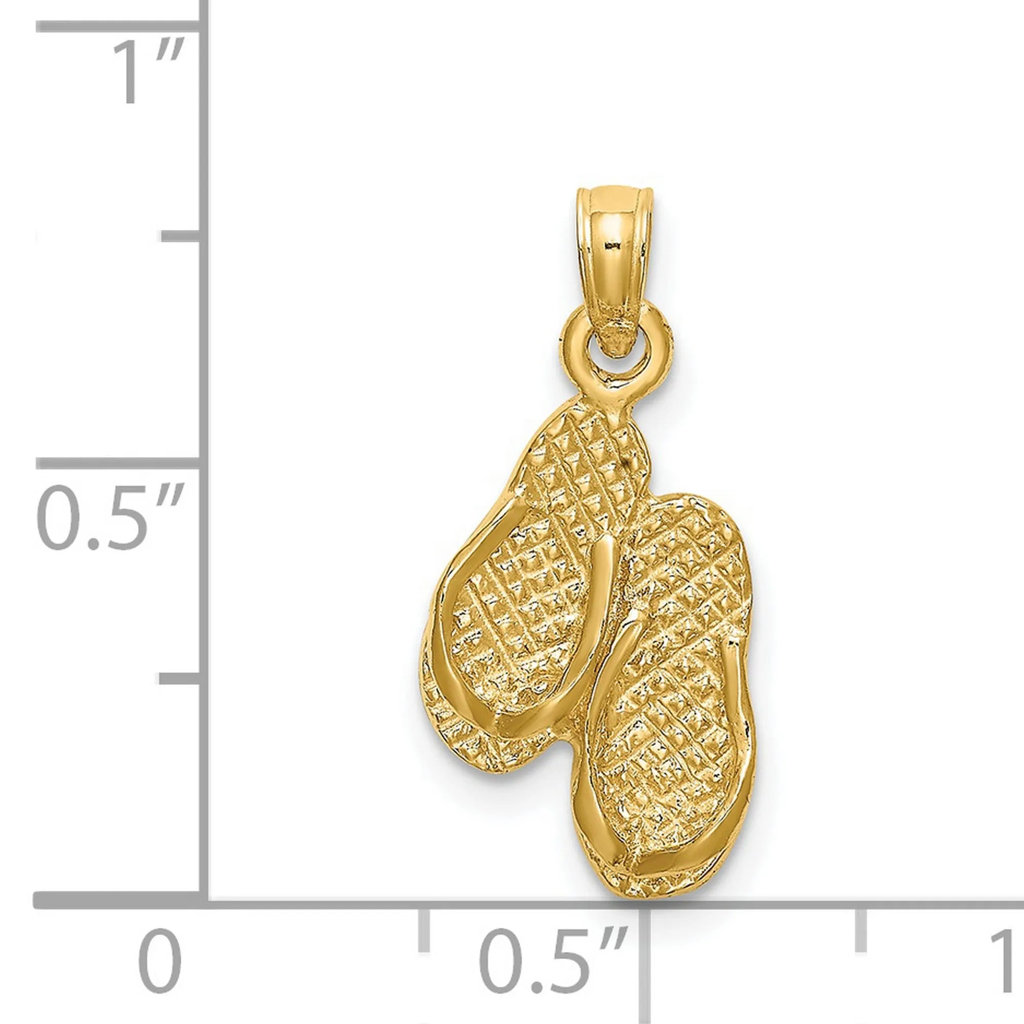3-D PAWLEYS ISLAND Double Flip-flop Charm Pendant in Real 14k Yellow Gold