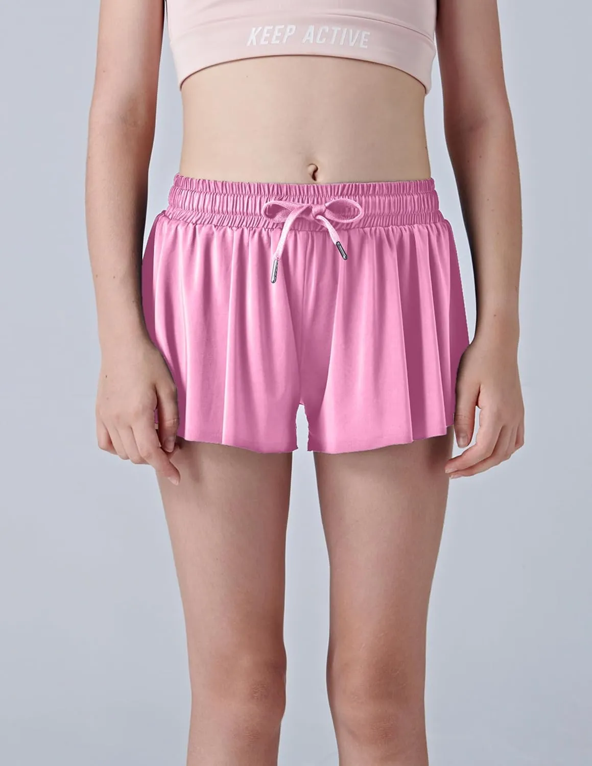 3 Pack Girls Flowy Shorts with Spandex Liner 2-in-1 Youth Butterfly Skirts for Fitness, Running, Sports