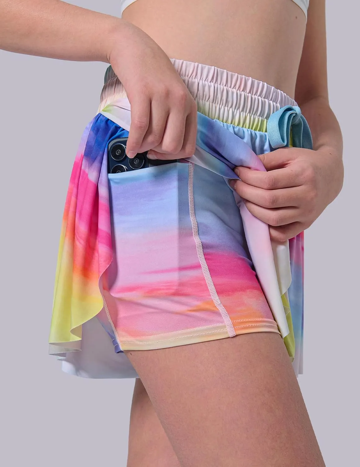 3 Pack Girls Flowy Shorts with Spandex Liner 2-in-1 Youth Butterfly Skirts for Fitness, Running, Sports