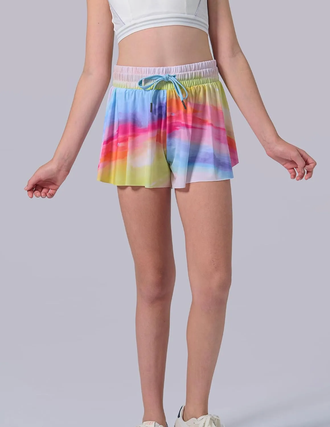 3 Pack Girls Flowy Shorts with Spandex Liner 2-in-1 Youth Butterfly Skirts for Fitness, Running, Sports