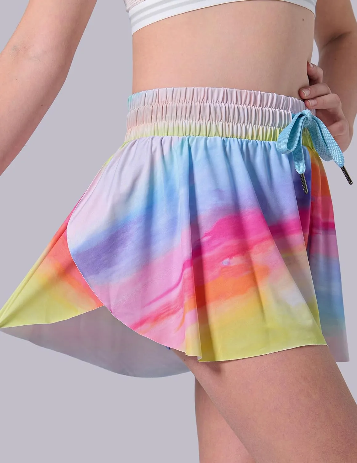 3 Pack Girls Flowy Shorts with Spandex Liner 2-in-1 Youth Butterfly Skirts for Fitness, Running, Sports