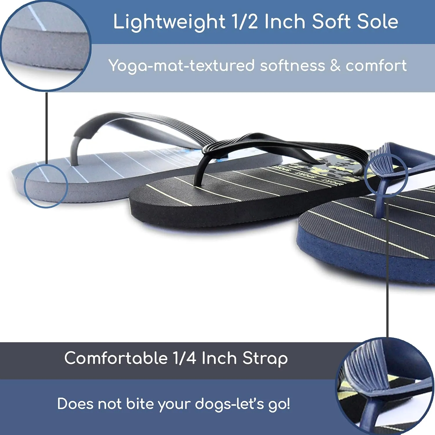 3 Pack Mens Pool Beach Rubber Waterproof Flip Flops Sandals for Surfing Summer Travel Must Haves Practical Shower Shoes Teen Boys
