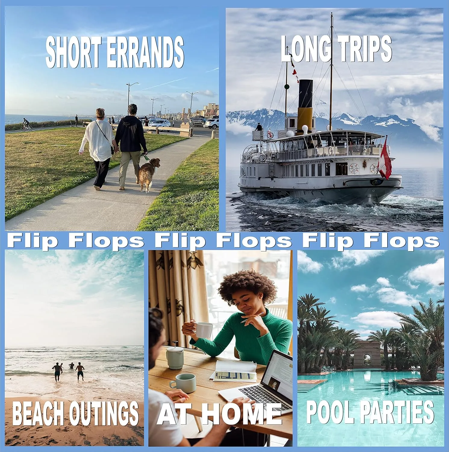 3 Pack Mens Pool Beach Rubber Waterproof Flip Flops Sandals for Surfing Summer Travel Must Haves Practical Shower Shoes Teen Boys
