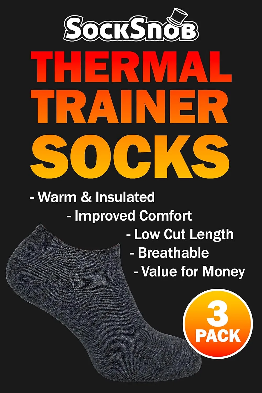 3 Pack Mens Thick Winter Cushion Padded Warm Low Cut Thermal Ankle Sneaker Socks