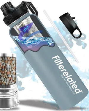 30oz Stainless Steel Portable Alkaline Filter Water Bottle, Creates Up To 9  Ph Of Quality Water, Sports Travel Water Bottle, Removes Water Impurities（grey）
