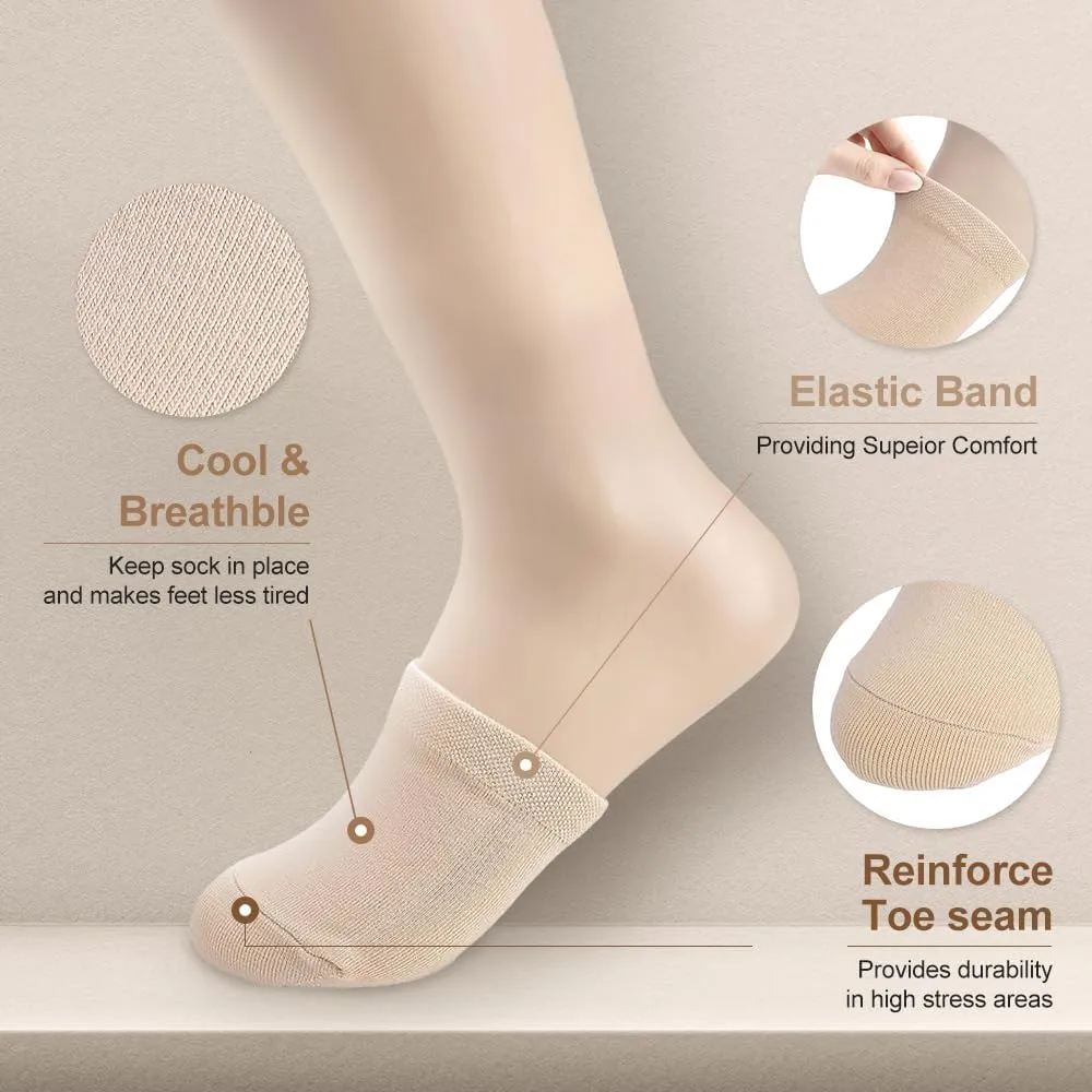 5 Pairs Premium Cotton Mule Socks for Women Well-Made Toe Topper No-Show Liner Socks, Comfortable, Breathable
