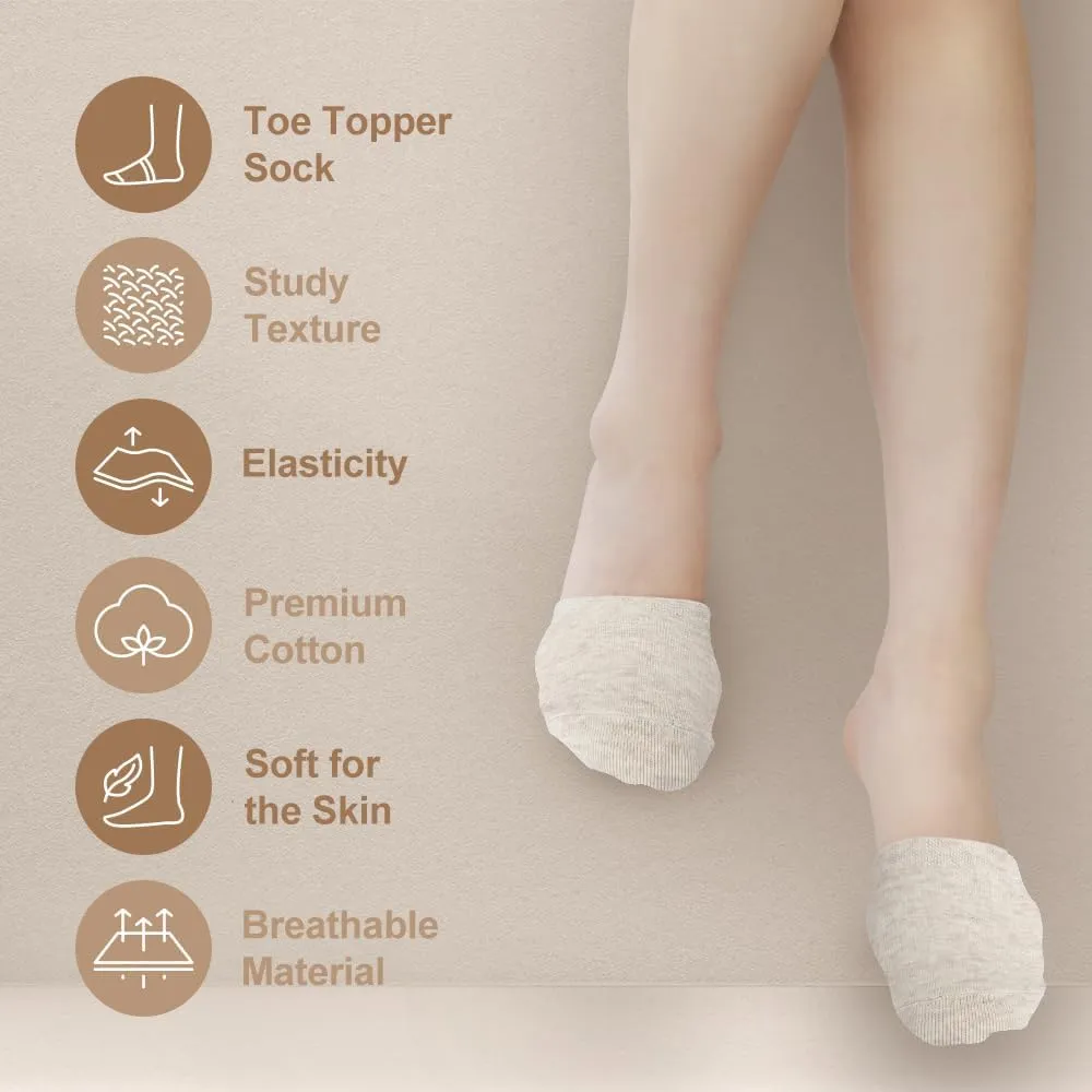 5 Pairs Premium Cotton Mule Socks for Women Well-Made Toe Topper No-Show Liner Socks, Comfortable, Breathable