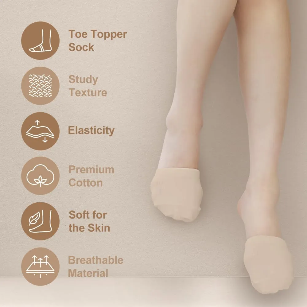 5 Pairs Premium Cotton Mule Socks for Women Well-Made Toe Topper No-Show Liner Socks, Comfortable, Breathable
