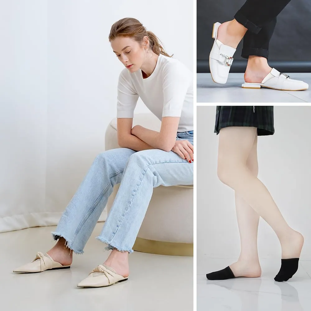 5 Pairs Premium Cotton Mule Socks for Women Well-Made Toe Topper No-Show Liner Socks, Comfortable, Breathable