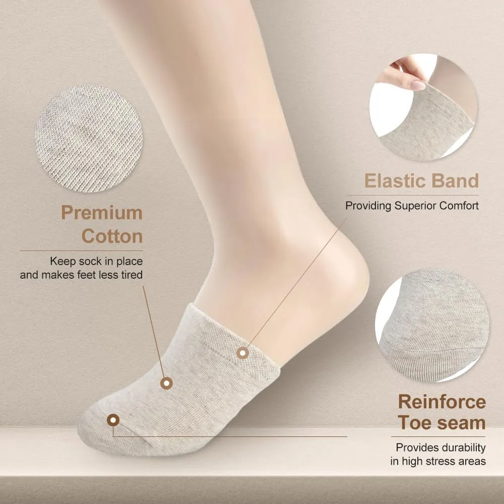 5 Pairs Premium Cotton Mule Socks for Women Well-Made Toe Topper No-Show Liner Socks, Comfortable, Breathable