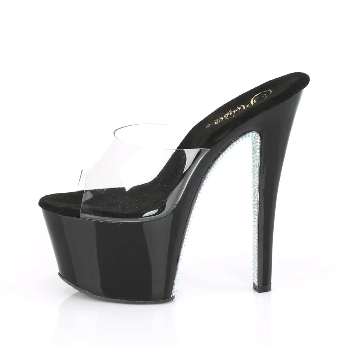 7 Inch Heel SKY-301CRS Clear Black Silver Rhinestone