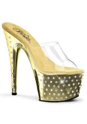 7" Heel, 2 3/4" PF Rhinestone Studded Gold Chrome P/F Slide