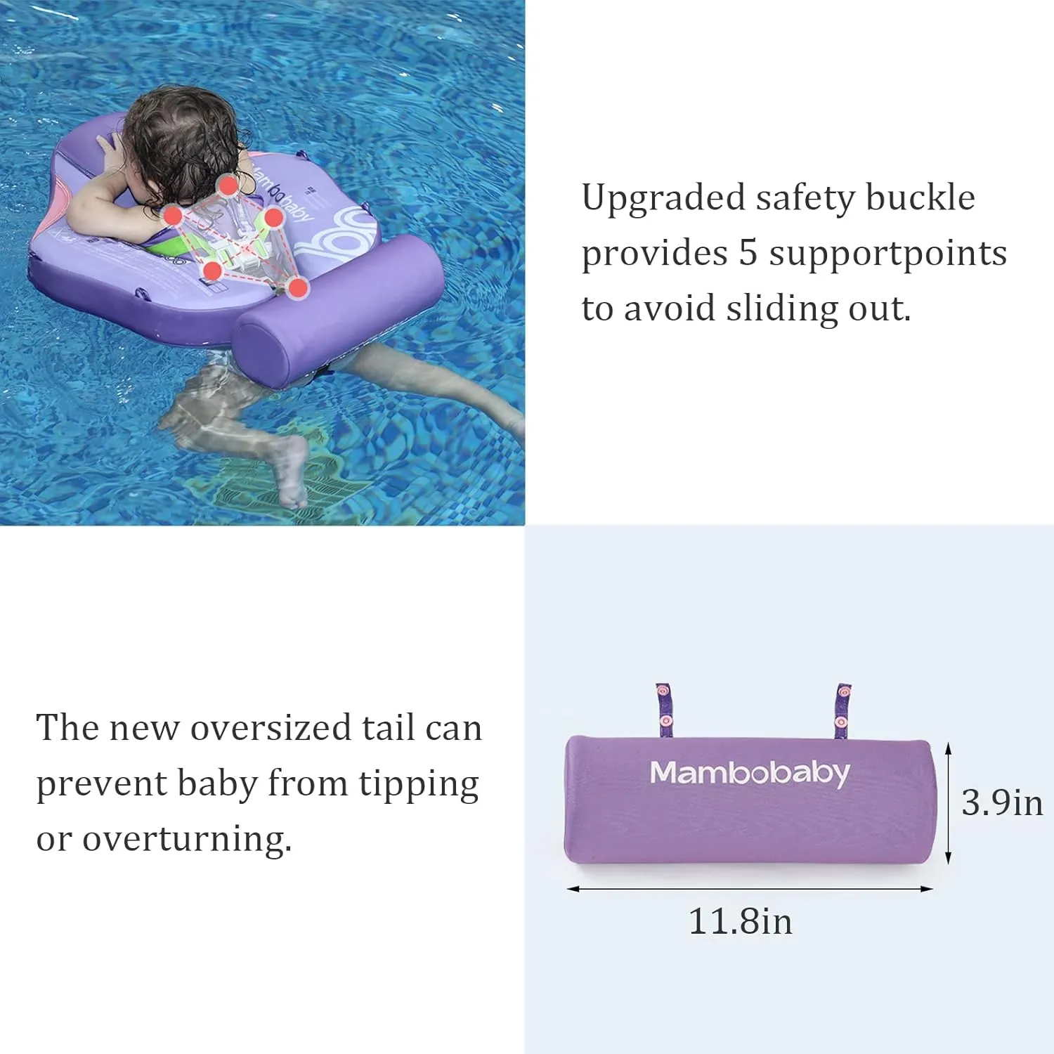 Add Tail Mambobaby Float with Canopy, Baby Floats for Pool Non-Inflatable Waist Float Swim Training Toy with UPF 50  UV Sun Canopy (Contrast-Purple)