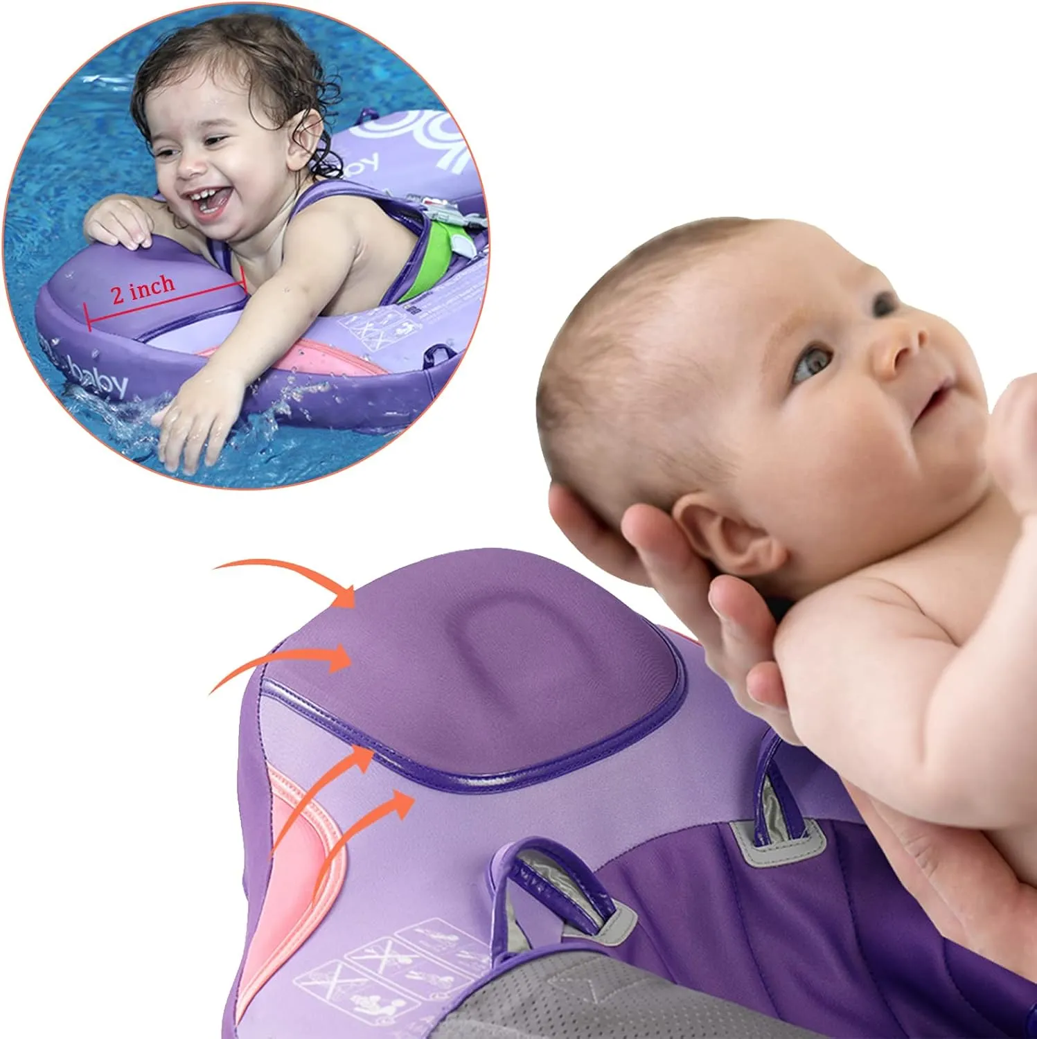 Add Tail Mambobaby Float with Canopy, Baby Floats for Pool Non-Inflatable Waist Float Swim Training Toy with UPF 50  UV Sun Canopy (Contrast-Purple)