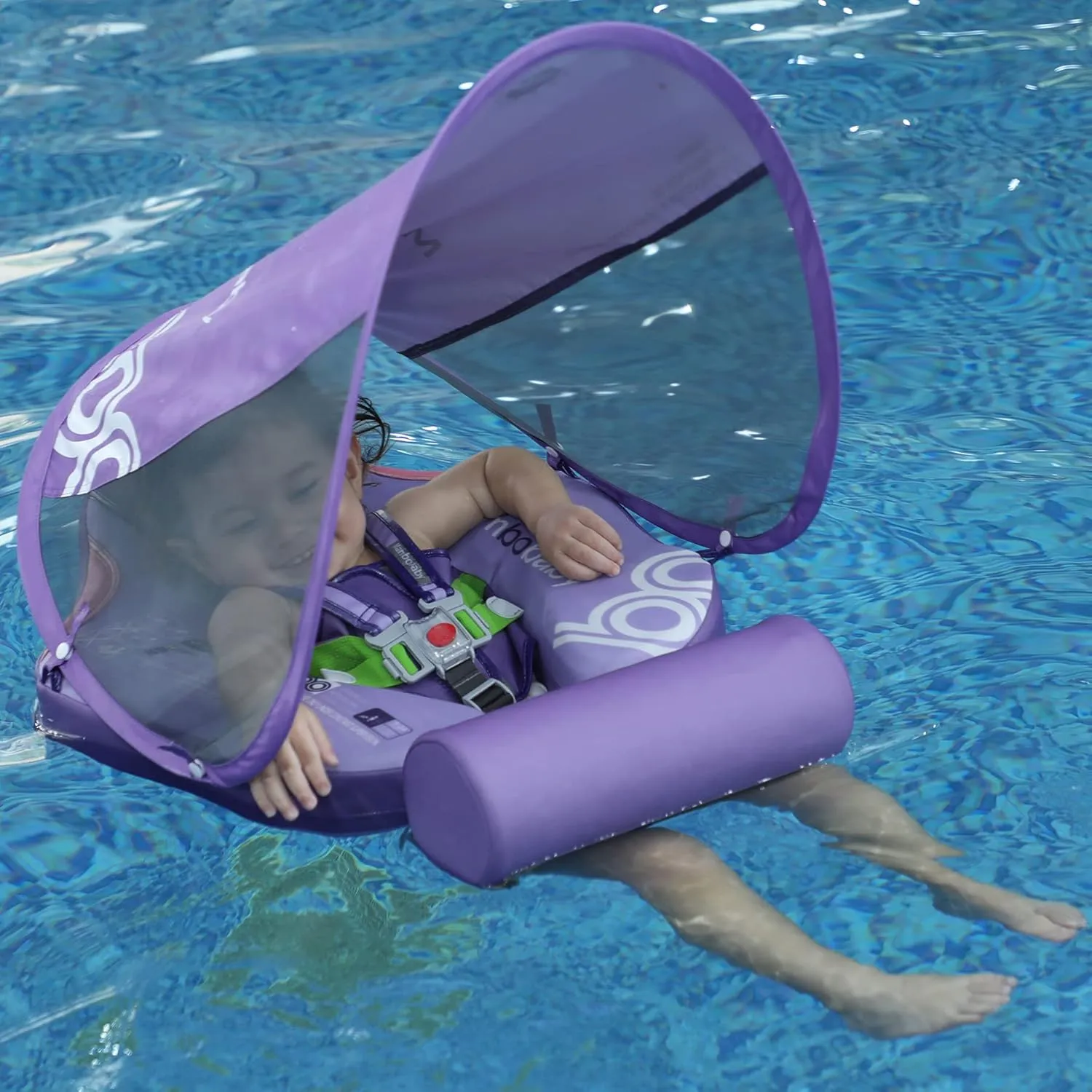 Add Tail Mambobaby Float with Canopy, Baby Floats for Pool Non-Inflatable Waist Float Swim Training Toy with UPF 50  UV Sun Canopy (Contrast-Purple)