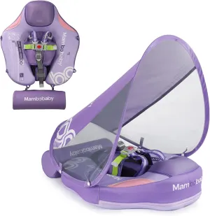 Add Tail Mambobaby Float with Canopy, Baby Floats for Pool Non-Inflatable Waist Float Swim Training Toy with UPF 50  UV Sun Canopy (Contrast-Purple)
