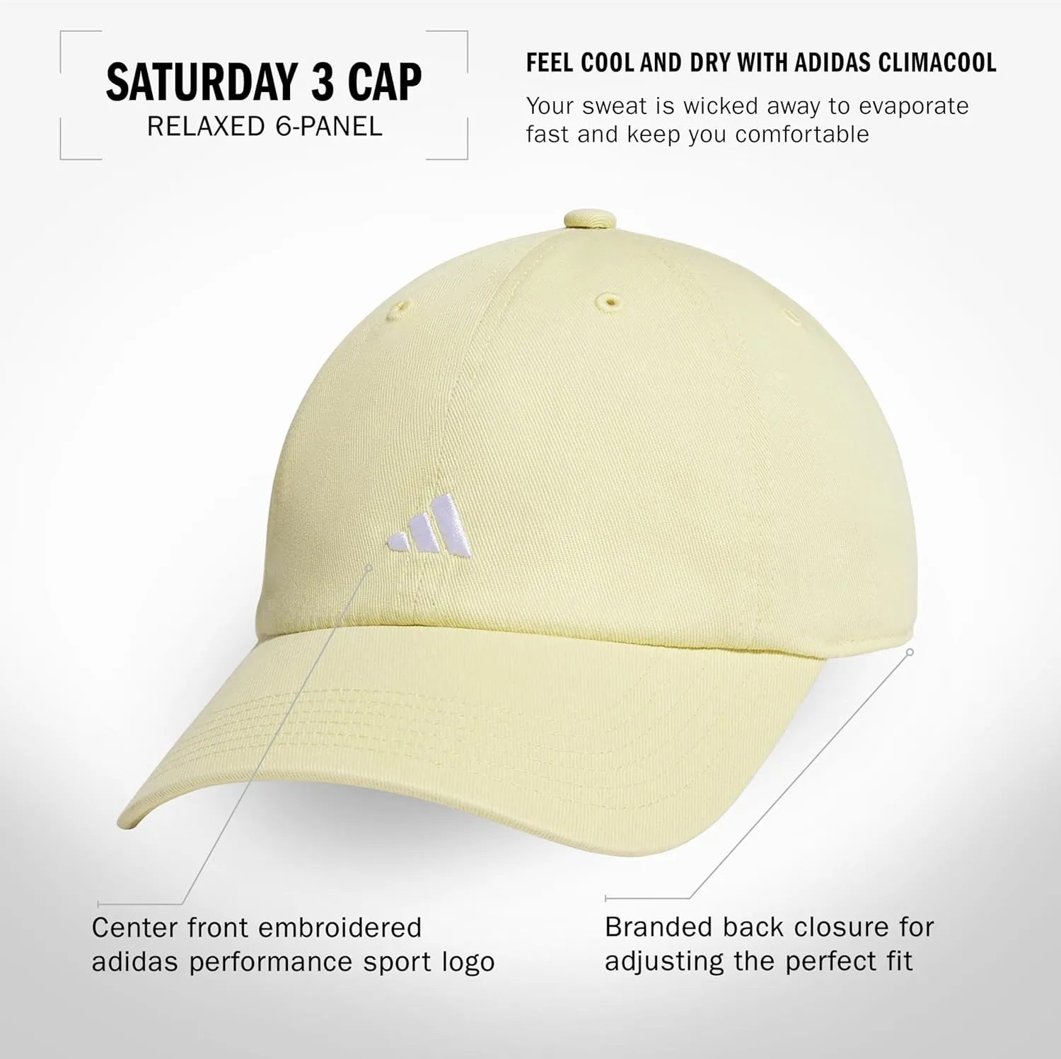 adidas Women's Saturday Hat, relaxed fit athletic adjustable cotton baseball cap