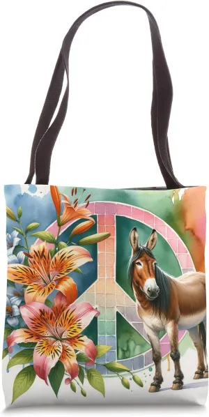 Adorable Tiger Lily Mule Symbol Peace Sign Tote Bag