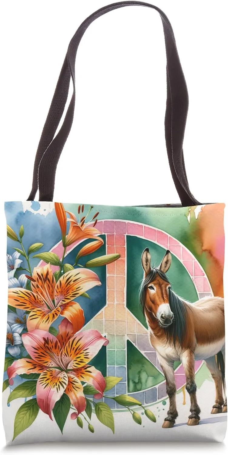 Adorable Tiger Lily Mule Symbol Peace Sign Tote Bag