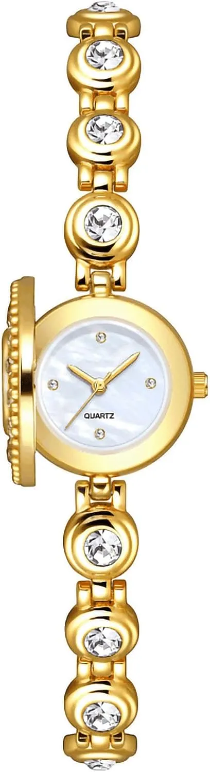 ADSBIAOYE Luxury Vintage Round Clamshell Diamond Watch Dainty Ladies Small Dial Watch Fashion Simple Dress Quartz Waterproof Wrist Watch