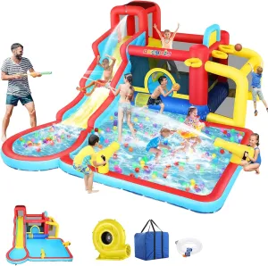 AKEYDIY Large Water Slides for Kids Backyard, Water Bounce House Inflatable Water Park with Large Pool & Long Slide for Big Kids Indoor/Outdoor Summer Fun, with Air Blower