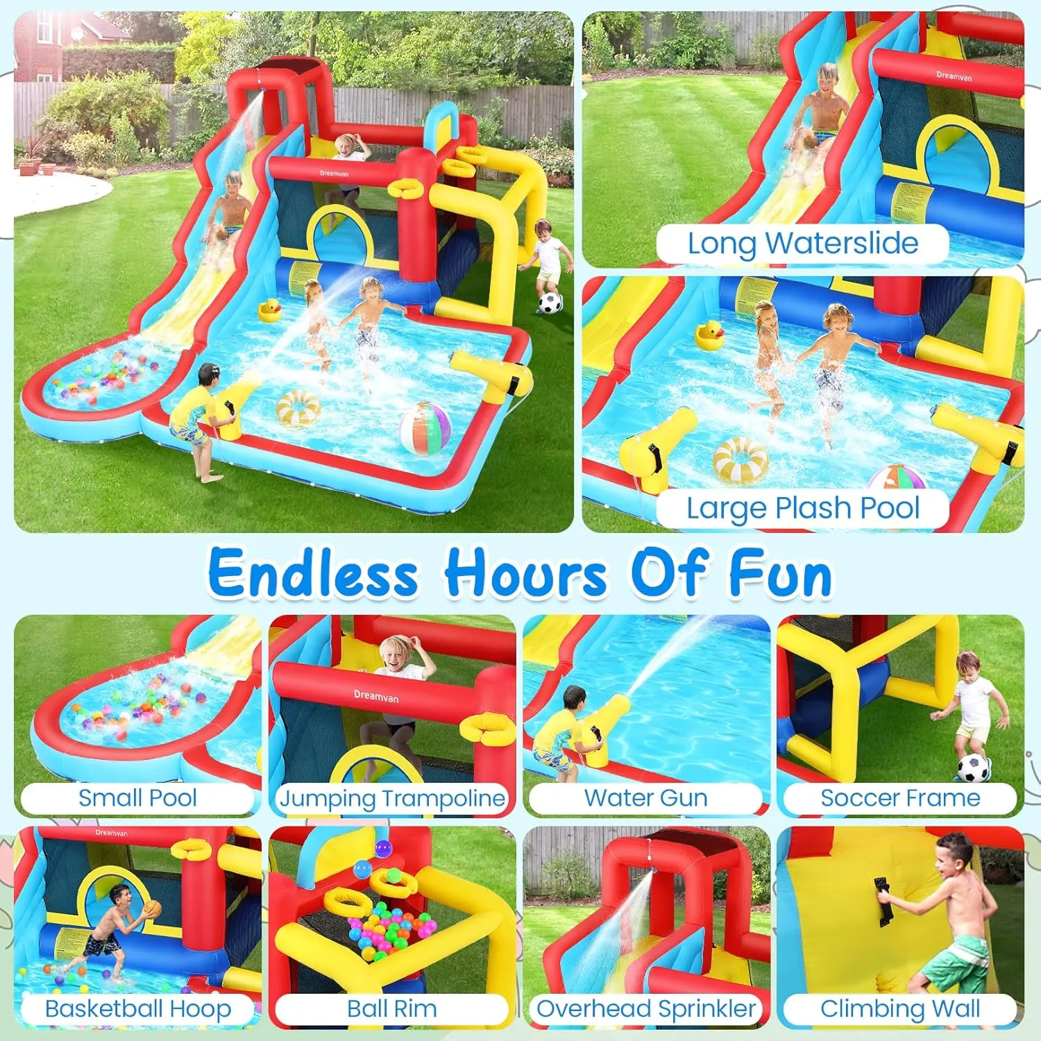 AKEYDIY Large Water Slides for Kids Backyard, Water Bounce House Inflatable Water Park with Large Pool & Long Slide for Big Kids Indoor/Outdoor Summer Fun, with Air Blower