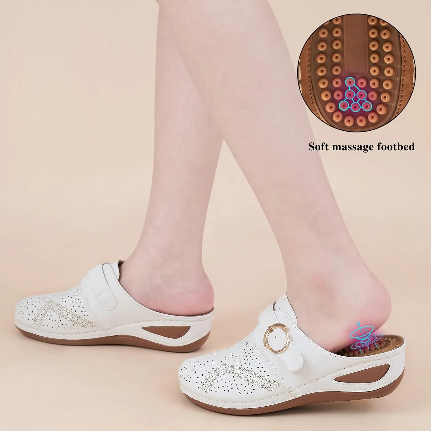 Alicegana Mules for Women Comfort Closed Toe Sandals Summer Slip on Wedge with Adjustable Hook Loop