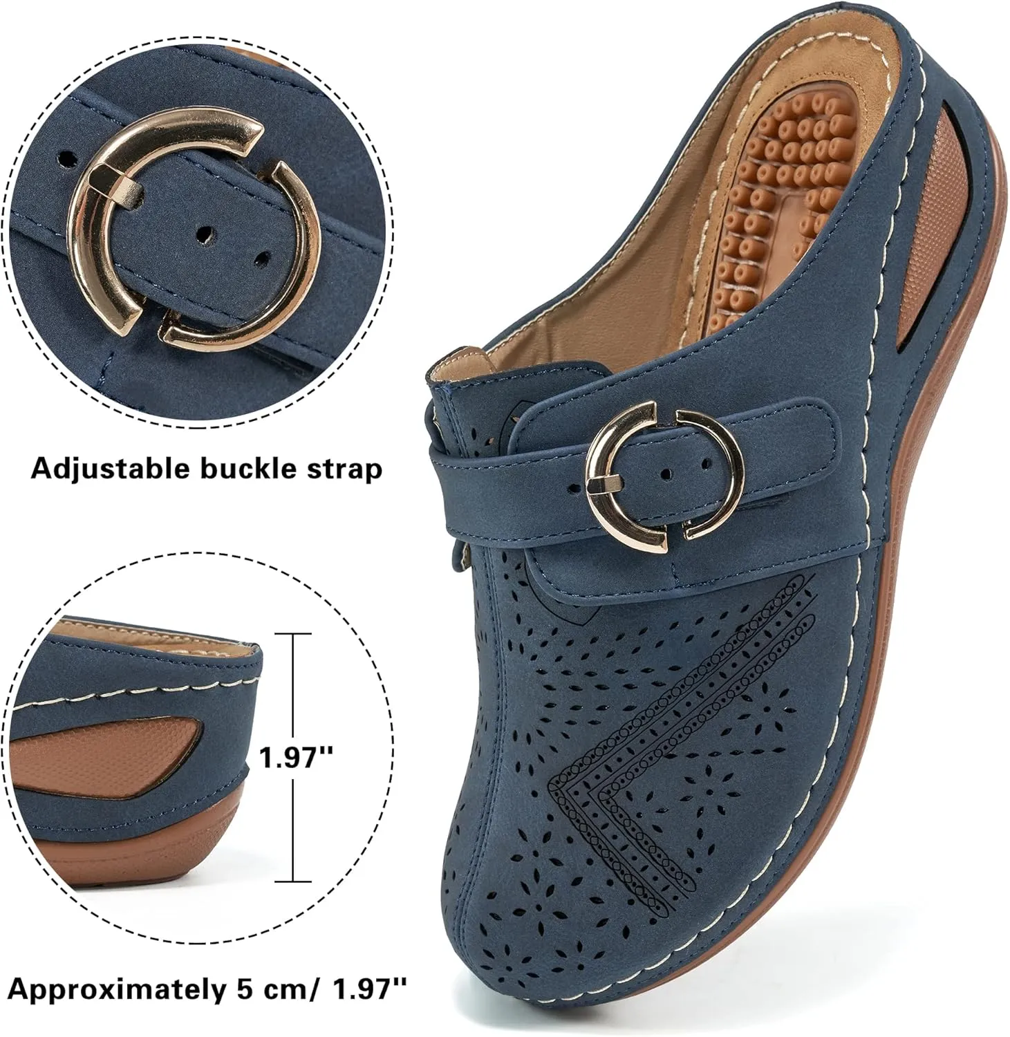 Alicegana Mules for Women Comfort Closed Toe Sandals Summer Slip on Wedge with Adjustable Hook Loop
