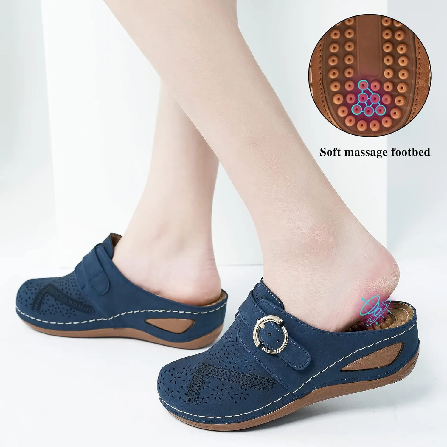 Alicegana Mules for Women Comfort Closed Toe Sandals Summer Slip on Wedge with Adjustable Hook Loop