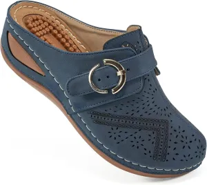 Alicegana Mules for Women Comfort Closed Toe Sandals Summer Slip on Wedge with Adjustable Hook Loop